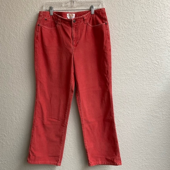 Talbots Petites Corduroy Jeans Coral Straight Leg Stretch Women’s Size 12P - Picture 1 of 11